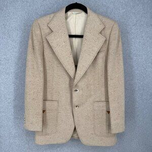 Johnny Carson Mens VTG Wool Tweed Blazer Size 42 Tan Western Yoke USA Union Made